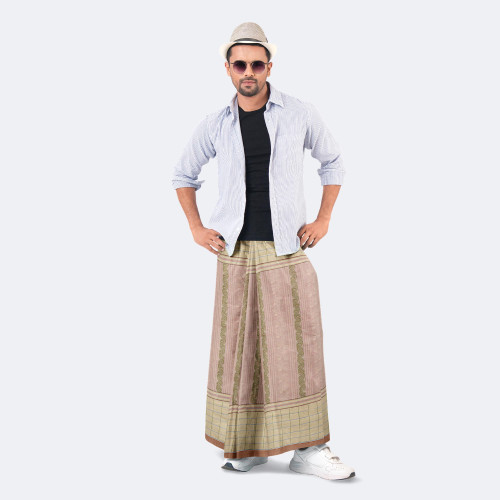 Pinkish Beige Dobby Design Cotton Lungi - Excellent