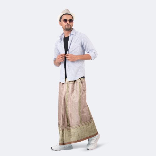 Pinkish Beige Dobby Design Cotton Lungi - Excellent