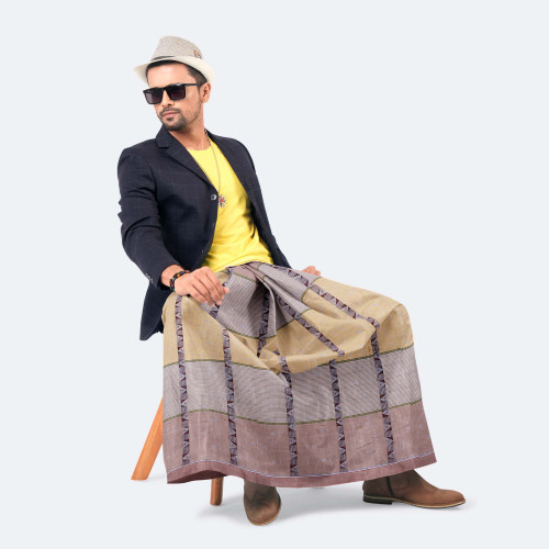 Light Brown Color Dobby Design Cotton Lungi - Excellent