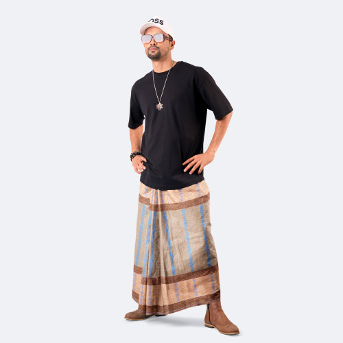 Muted Beige Brown Dobby Design Cotton Lungi - Excellent