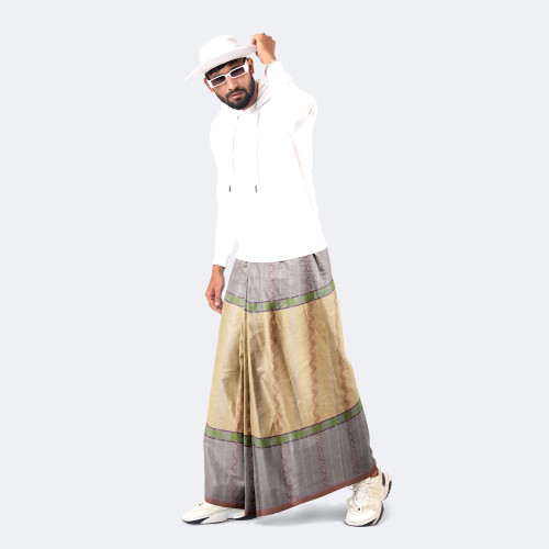 Light Brown Dobby Design Cotton Lungi - Excellent