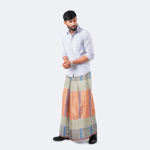 Light Coral Dobby Design Cotton Lungi - Excellent