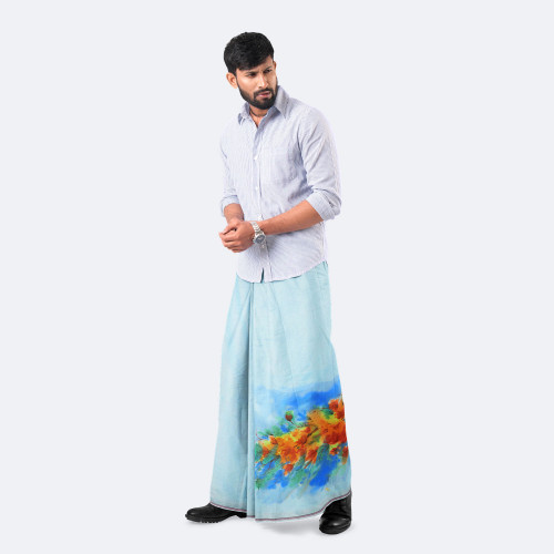 Sky & Flower Design art  Lungi - Latest
