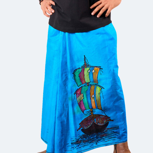 Hand-Painted Sailboat Design Lungi - Latest