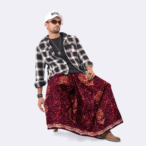 Red Printed Lungi - Modhumoti