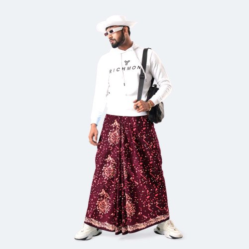 Maroon Floral Classic Lungi - Modhumoti