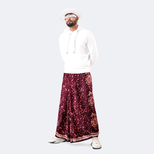 Maroon Floral Classic Lungi - Modhumoti
