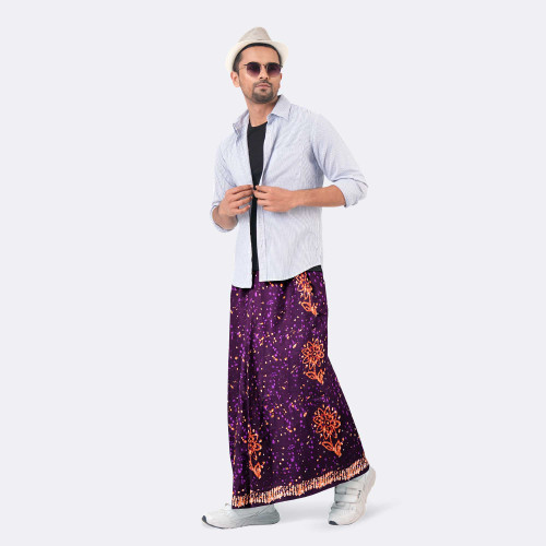 Deep Purple Floral Lungi - Modhumoti
