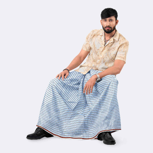 Mist Blue Juri Check Lungi -Onu  Mala