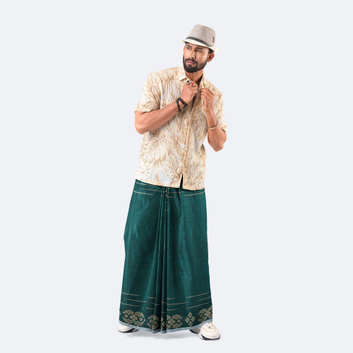 Green Color Dobby Design Lungi - Perfect