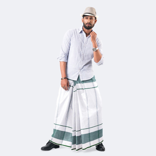 White & Green Color Lungi - Prachurjo