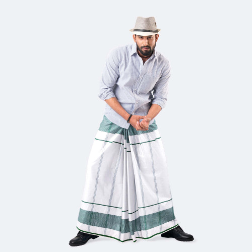 White & Green Color Lungi - Prachurjo