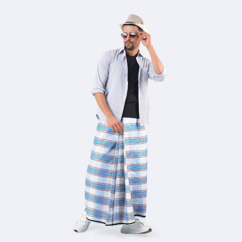 legant Stripe Check Pattern Stitched Lungi - Prachurjo