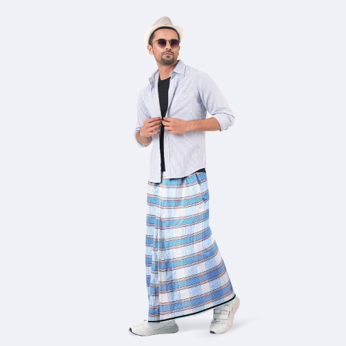 legant Stripe Check Pattern Stitched Lungi - Prachurjo