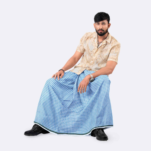 Men’s Stripe & Check Stitched Lungi - Prachurjo | MIAH