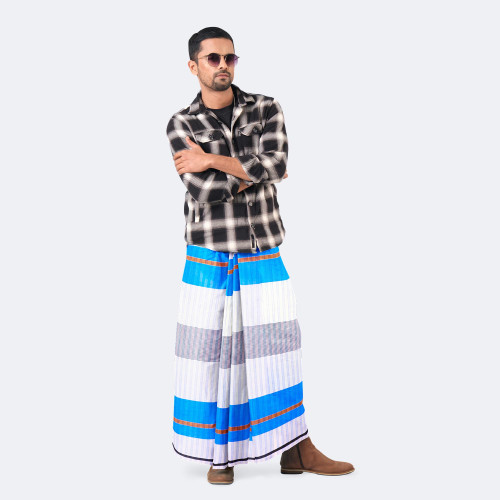 White & Blue Check Lungi - Showkhin