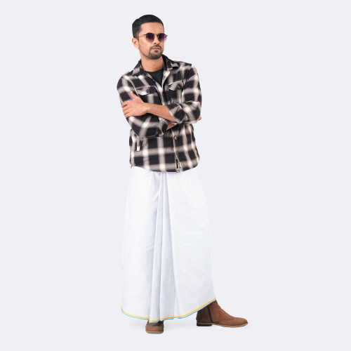 Men’s solid white color Cotton Lungi - Showpno Bilash