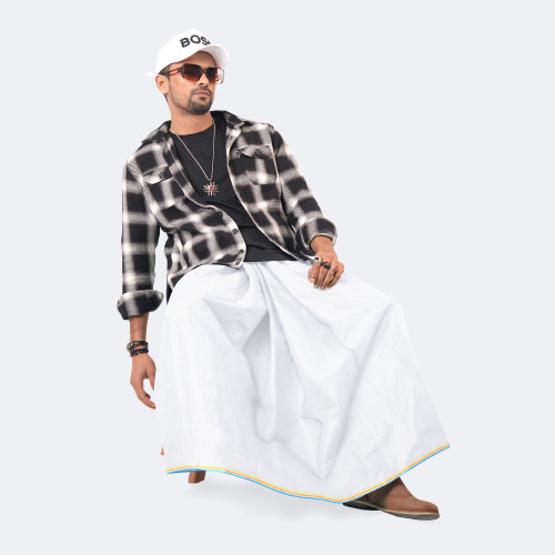 Men’s solid white color Cotton Lungi - Showpno Bilash