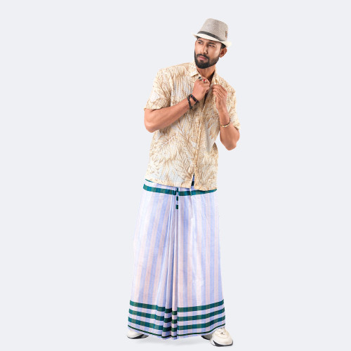 Lavender & Periwinkle Check Cotton Lungi - Showpno Bilash