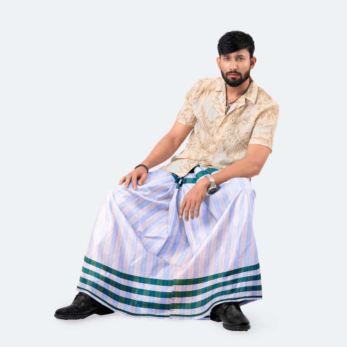 Lavender & Periwinkle Check Cotton Lungi - Showpno Bilash