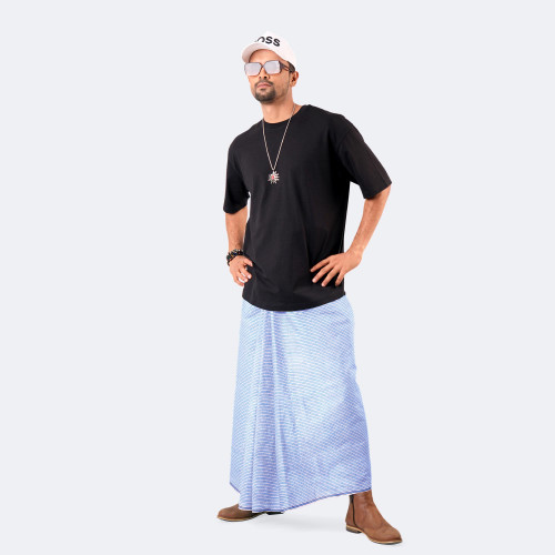 Blue Check Cotton Lungi - Showpno Bilash