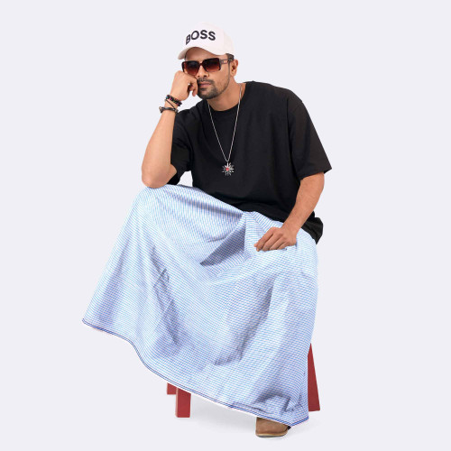Blue Check Cotton Lungi - Showpno Bilash