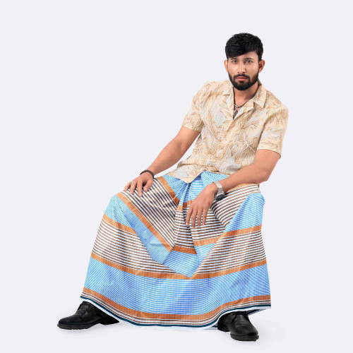 Brown & Sky Blue Check Lungi  Somman
