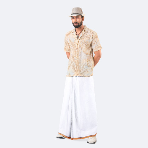 Men's White Color Solid Lungi - Uttirno