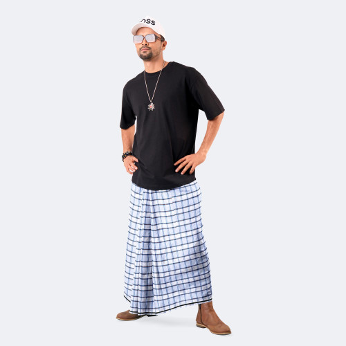 Baby Blue & White Check Cotton Lungi - Zoboraj