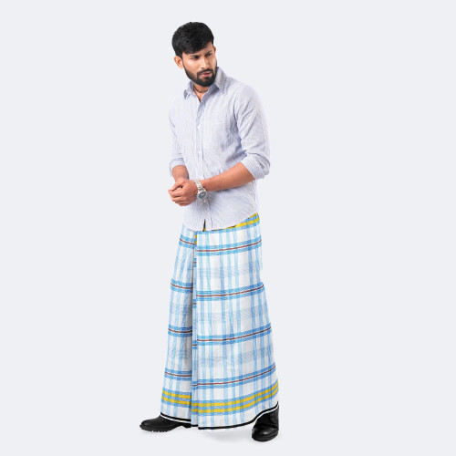 Blue & White Check Cotton Lungi - Zoboraj