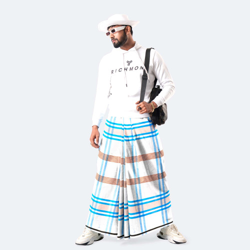 Sky blue & White Check Cotton Lungi - Zoboraj