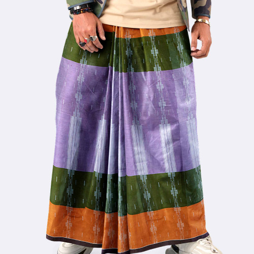 Olive Lavender Multi Stripe Lungi - Nandonik | MIAH