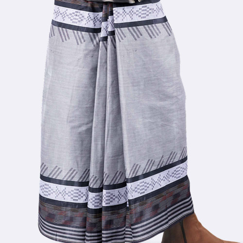 Ash Grey Geo Border Lungi – Prachurjo | MIAH