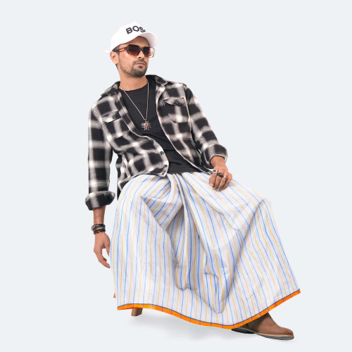 White Summer Breeze Stripe Lungi - Saz Bilash | MIAH