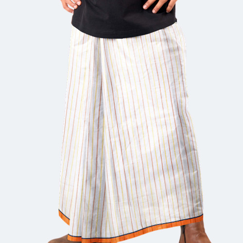 White Multi-Stripe Check Lungi - Saz Bilash | MIAH