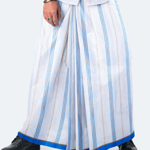 White Multi-Stripe Check Lungi - Saz Bilash | MIAH