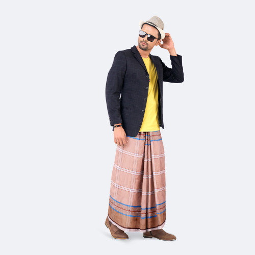 Beige Multistripe Check Lungi – Showkhin | MIAH