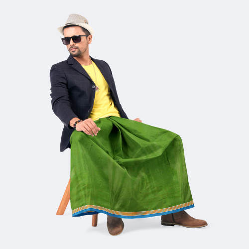 Men’s Classic Solid Green Cotton Lungi - Ashapurno