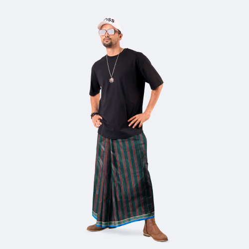 Men's Lungi Stripe & Check - Soft & Durable 100% Cotton - Showkhin