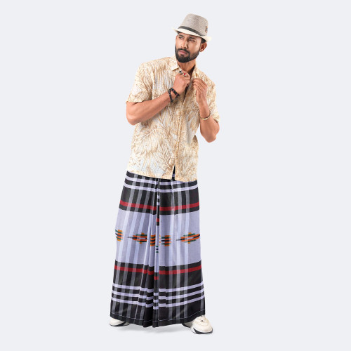 Classic Grey & Black Checkered Cotton Lungi - Crown