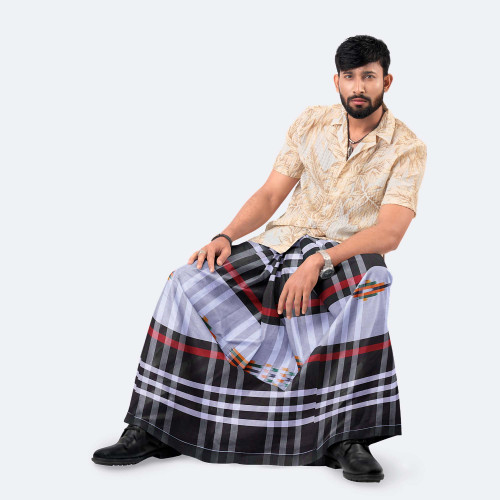 Classic Grey & Black Checkered Cotton Lungi - Crown