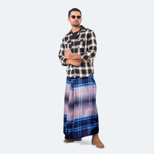 Slate Grey & Ocean Blue 100% Cotton Lungi - Crown