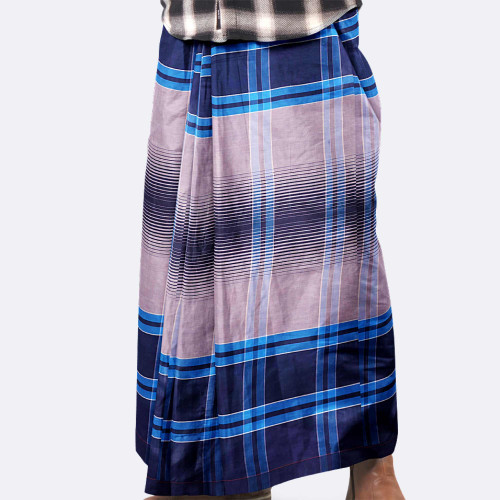 Slate Grey & Ocean Blue 100% Cotton Lungi - Crown