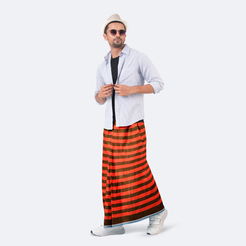 Burnt Orange & Deep Brown 100% Cotton Lungi - Crown