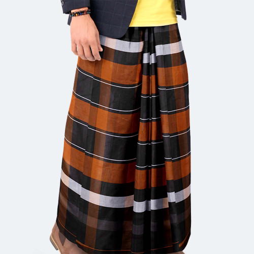 Rustic Brown & Classic Black 100% Cotton Lungi - Crown