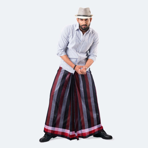 Burgundy & Deep Charcoal 100% Cotton Lungi - Crown