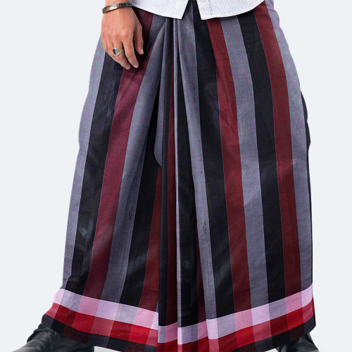 Burgundy & Deep Charcoal 100% Cotton Lungi - Crown