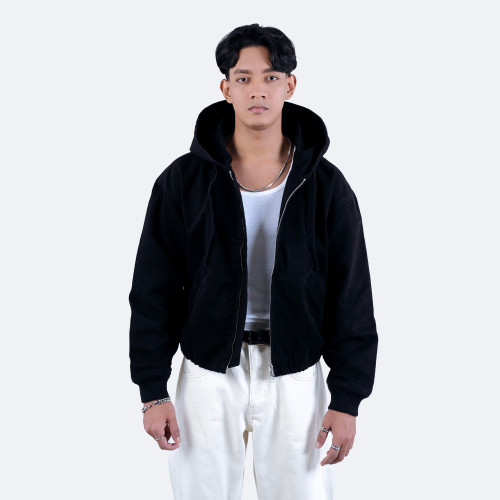 Cotton Bomber Black Hoodie