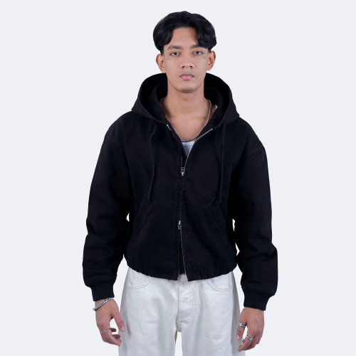 Cotton Bomber Black Hoodie
