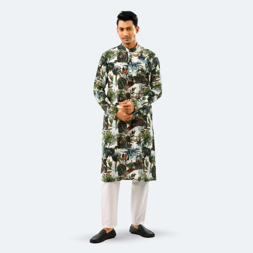 Men's Tropical Forest Print Punjabi